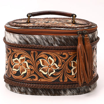 American Darling Jewelry Case Bag Hand Tooled Hair On Genuine Leather | Organizer for Women Travel